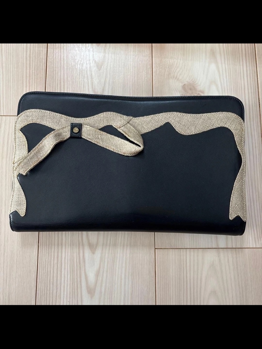 Gucci Black Clutch with Gold Ribbon Detail
